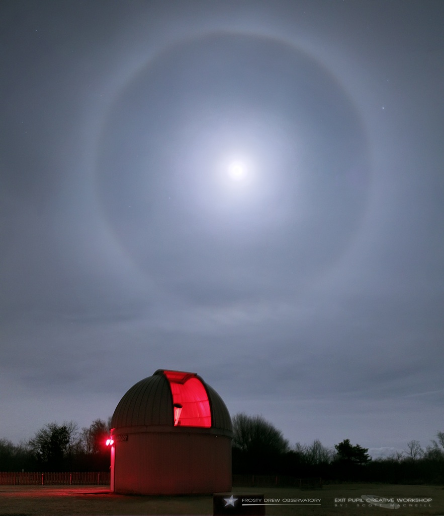 Lunar Halo Crowns the Moon Over Observatory in Striking Photo